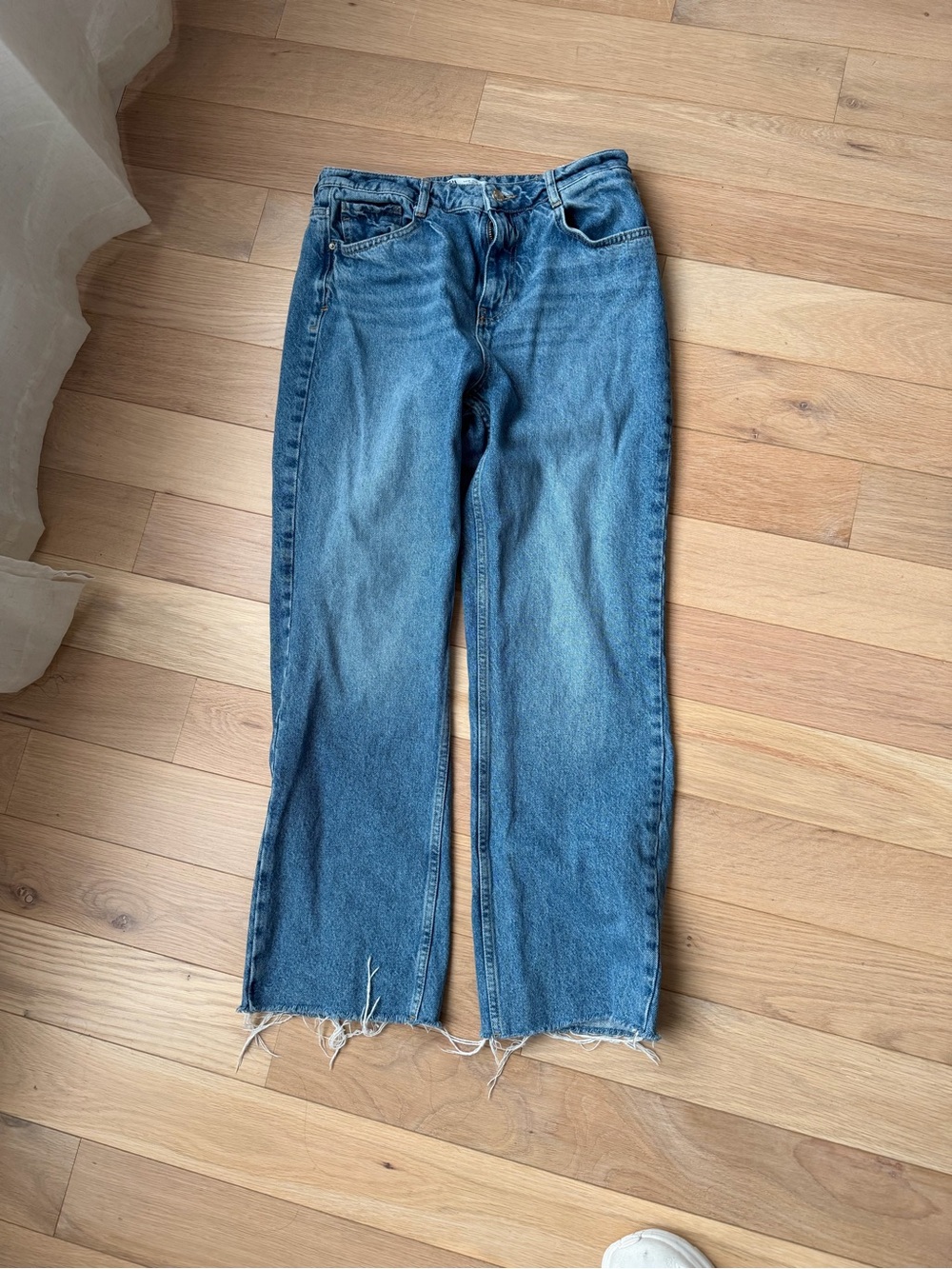 Zara Medium Blue Flare Jeans with Raw Hem